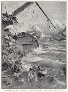 Rojdestvenskyの旗艦である戦艦Kniaz Suvaroffの創設 作： Edouardo Matania